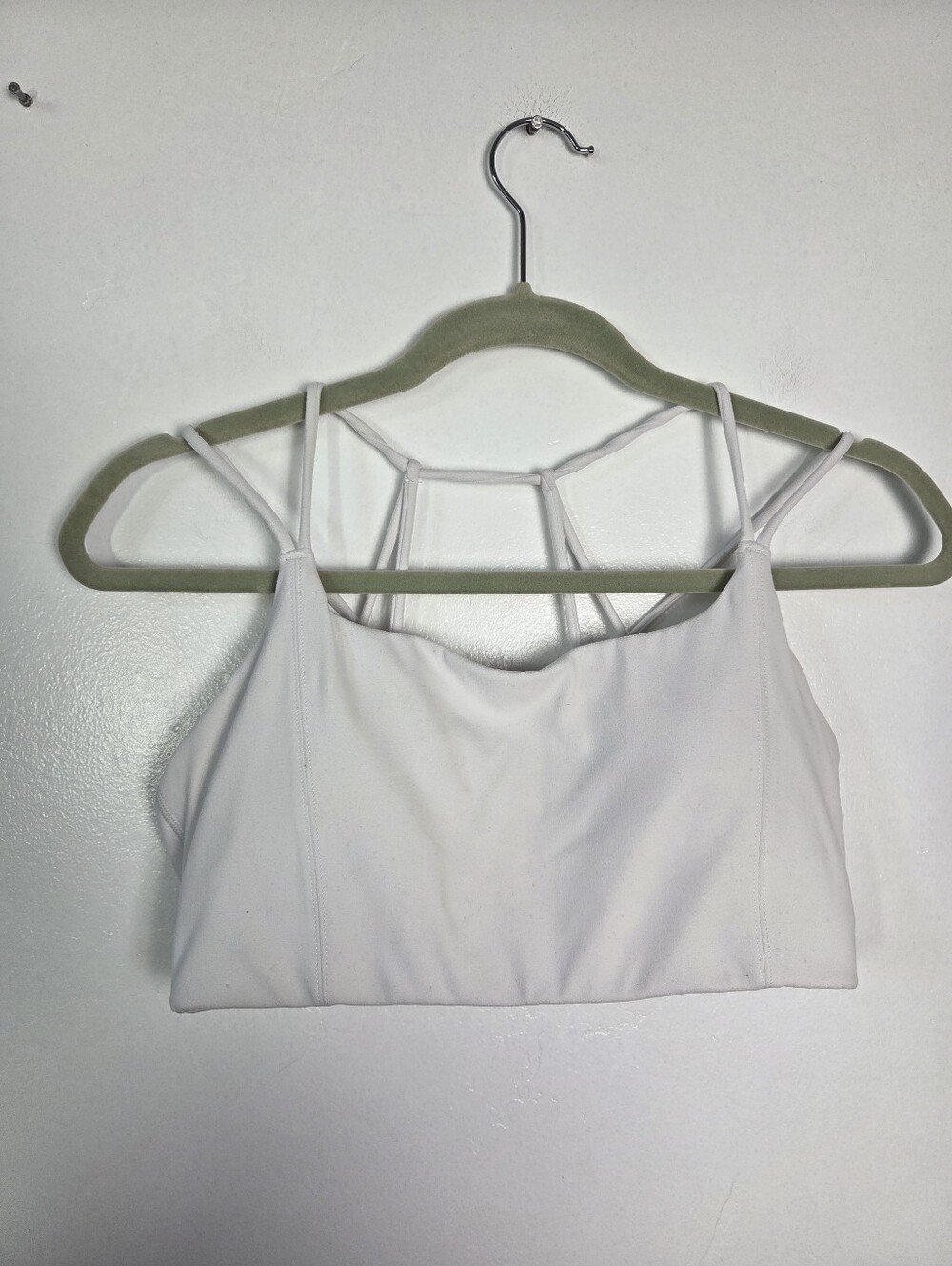 Athleta Solace Sports Bra White Strappy Powervita Low Impact Medium Yoga Pilates